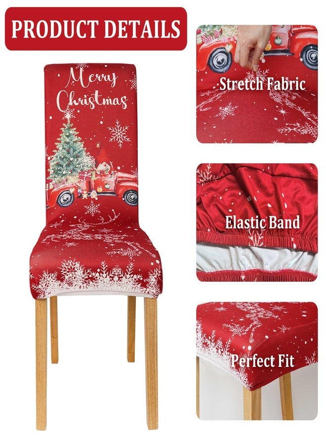 PyreneanHaven Christmas Chair Covers Set of 4, Christmas Decorations Stretch Removable Washable Dining Room Chair Protector Slipcovers for Xmas Decor Holiday Party Kitchen Home Decorations (Red Truck, 4 PCS) - Image 5